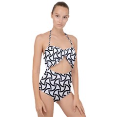 Background Monochrome Geometric Scallop Top Cut Out Swimsuit by Wegoenart