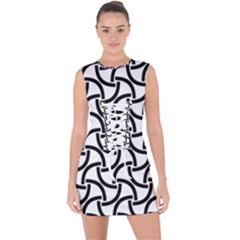 Background Monochrome Geometric Lace Up Front Bodycon Dress by Wegoenart