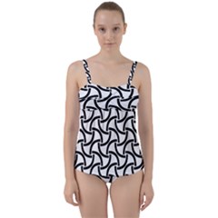 Background Monochrome Geometric Twist Front Tankini Set by Wegoenart