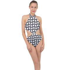 Background Monochrome Geometric Halter Side Cut Swimsuit by Wegoenart