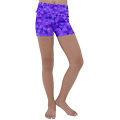 Illustration Purple Triangle Purple Background Kids  Lightweight Velour Yoga Shorts by Wegoenart