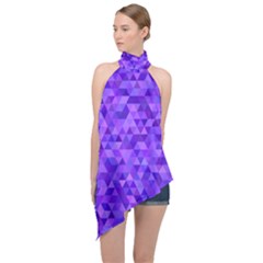 Illustration Purple Triangle Purple Background Halter Asymmetric Satin Top by Wegoenart