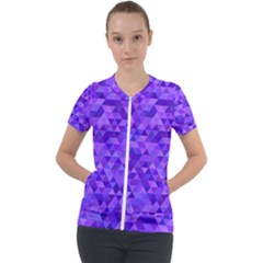 Illustration Purple Triangle Purple Background Short Sleeve Zip Up Jacket by Wegoenart