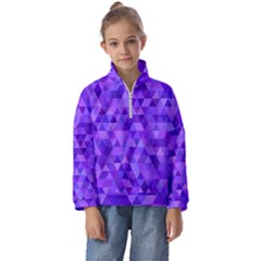 Illustration Purple Triangle Purple Background Kids  Half Zip Hoodie by Wegoenart