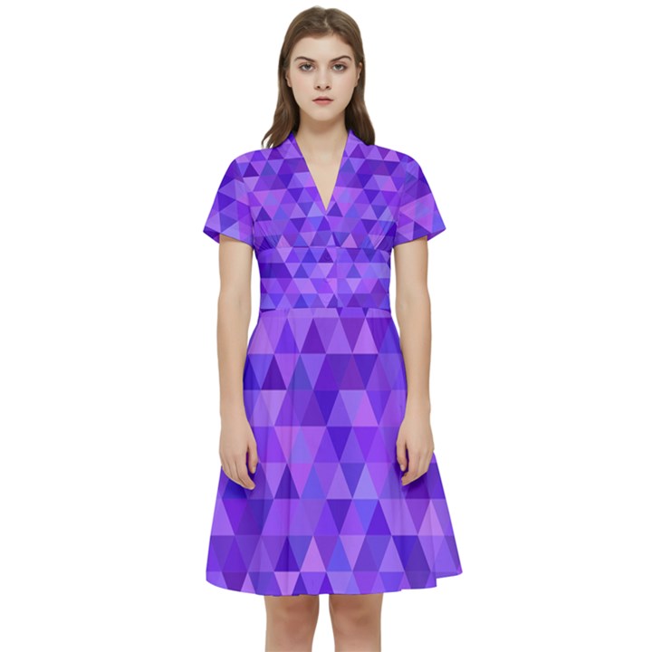 Illustration Purple Triangle Purple Background Short Sleeve Waist Detail Dress