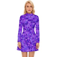 Illustration Purple Triangle Purple Background Long Sleeve Velour Longline Dress by Wegoenart