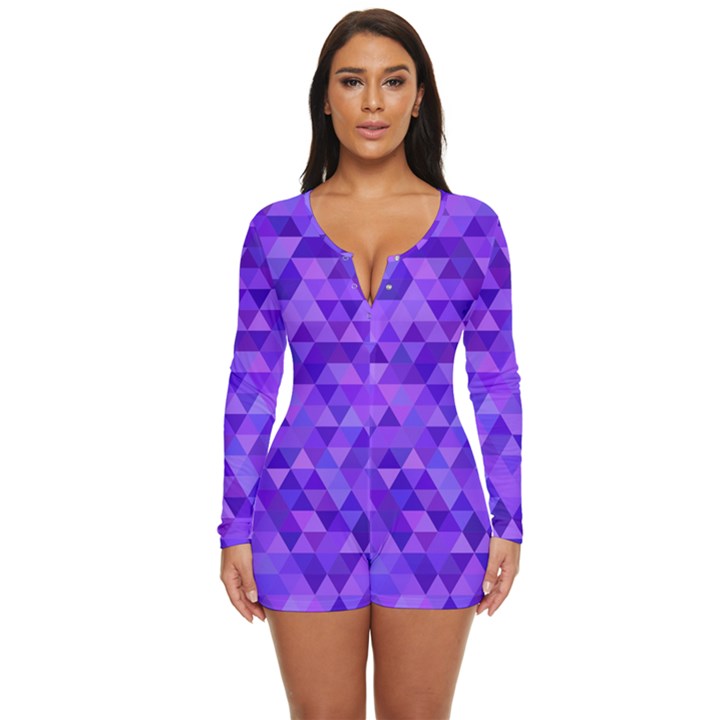 Illustration Purple Triangle Purple Background Long Sleeve Boyleg Swimsuit