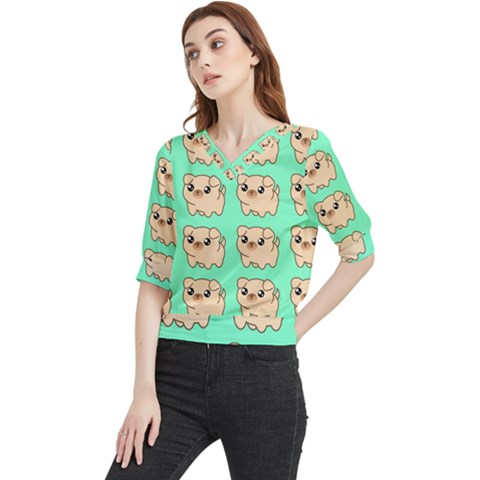 Puppy Pattern Wallpaper Dog Pet Quarter Sleeve Blouse by Wegoenart