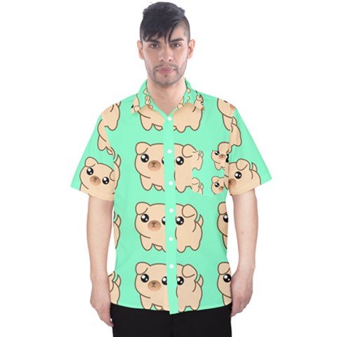 Puppy Pattern Wallpaper Dog Pet Men s Hawaii Shirt by Wegoenart