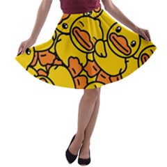 Illustration Duck Cartoon Background Pattern A-line Skater Skirt by Wegoenart