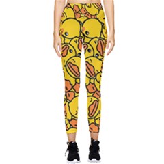 Illustration Duck Cartoon Background Pattern Pocket Leggings  by Wegoenart