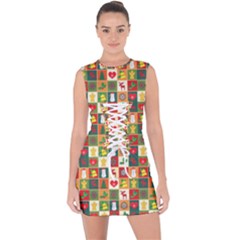 Illustration Template Christmas Pattern Lace Up Front Bodycon Dress by Wegoenart