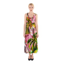 Illustration Paintimg Paint Monstera Leave Leaf Plant Green Sleeveless Maxi Dress by Wegoenart