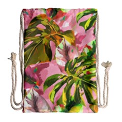 Illustration Paintimg Paint Monstera Leave Leaf Plant Green Drawstring Bag (large) by Wegoenart