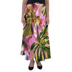 Illustration Paintimg Paint Monstera Leave Leaf Plant Green Flared Maxi Skirt by Wegoenart