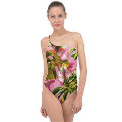 Illustration Paintimg Paint Monstera Leave Leaf Plant Green Classic One Shoulder Swimsuit by Wegoenart