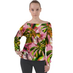 Illustration Paintimg Paint Monstera Leave Leaf Plant Green Off Shoulder Long Sleeve Velour Top by Wegoenart