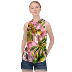 Illustration Paintimg Paint Monstera Leave Leaf Plant Green High Neck Satin Top by Wegoenart