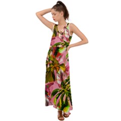 Illustration Paintimg Paint Monstera Leave Leaf Plant Green V-neck Chiffon Maxi Dress by Wegoenart