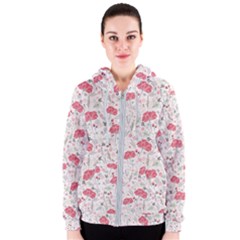 Illustration Flowers Pattern Wallpaper Floral Women s Zipper Hoodie