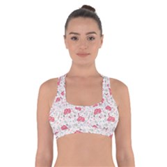 Illustration Flowers Pattern Wallpaper Floral Cross Back Sports Bra by Wegoenart