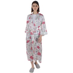 Illustration Flowers Pattern Wallpaper Floral Maxi Satin Kimono by Wegoenart