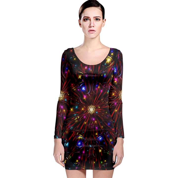 Abstract Background Stars Star Galaxy Wallpaper Long Sleeve Bodycon Dress