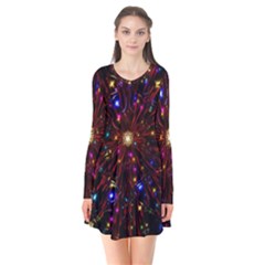 Abstract Background Stars Star Galaxy Wallpaper Long Sleeve V-neck Flare Dress by Wegoenart