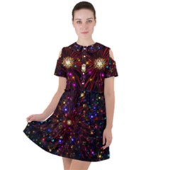 Abstract Background Stars Star Galaxy Wallpaper Short Sleeve Shoulder Cut Out Dress  by Wegoenart