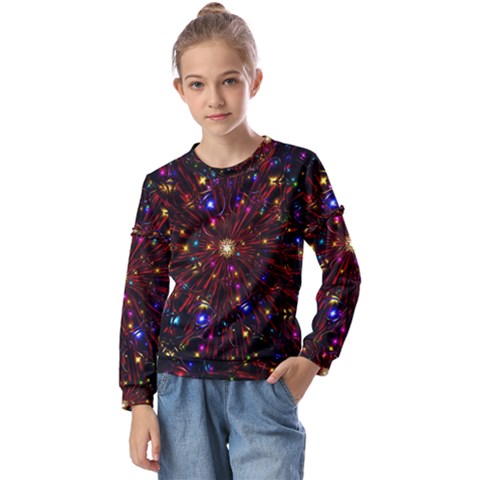 Abstract Background Stars Star Galaxy Wallpaper Kids  Long Sleeve Tee With Frill  by Wegoenart