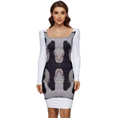 Im Fourth Dimension Black White 61 Women Long Sleeve Ruched Stretch Jersey Dress by imanmulyana