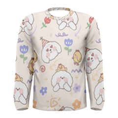 Chicken Dog Flower Sun Pattern Men s Long Sleeve Tee