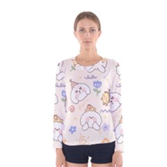 Chicken Dog Flower Sun Pattern Women s Long Sleeve Tee