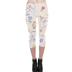 Chicken Dog Flower Sun Pattern Capri Leggings  by Sudhe