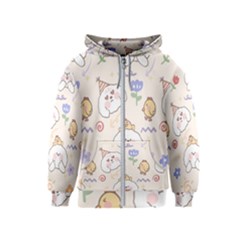 Chicken Dog Flower Sun Pattern Kids  Zipper Hoodie