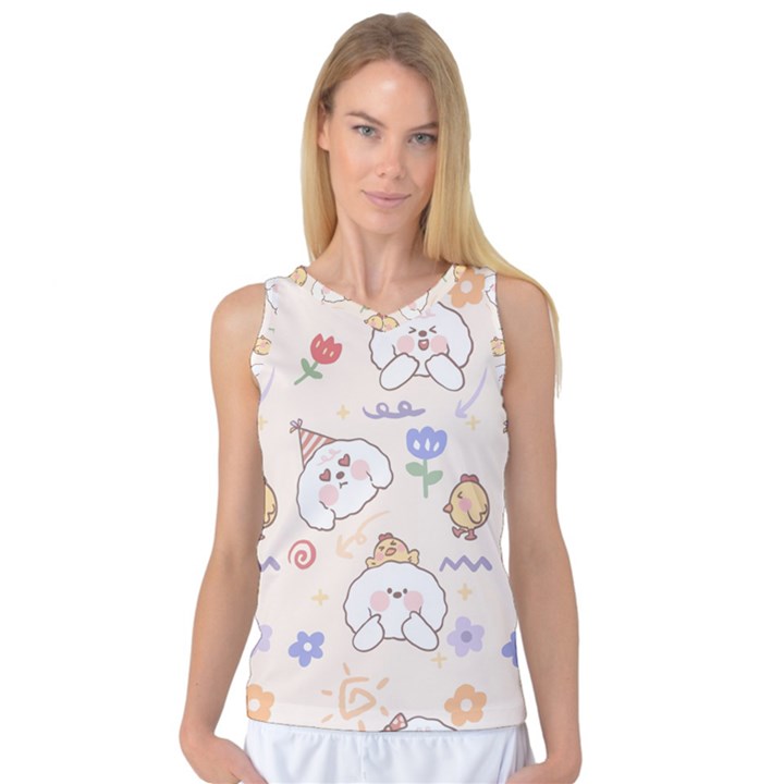 Chicken Dog Flower Sun Pattern Women s Basketball Tank Top