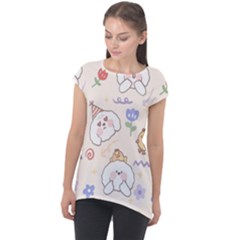 Chicken Dog Flower Sun Pattern Cap Sleeve High Low Top by Sudhe