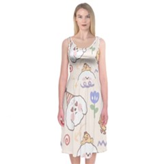 Chicken Dog Flower Sun Pattern Midi Sleeveless Dress by Sudhe