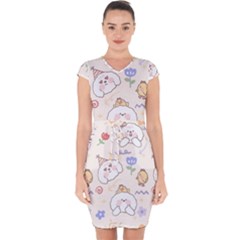 Chicken Dog Flower Sun Pattern Capsleeve Drawstring Dress  by Sudhe