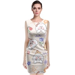 Chicken Dog Flower Sun Pattern Sleeveless Velvet Midi Dress