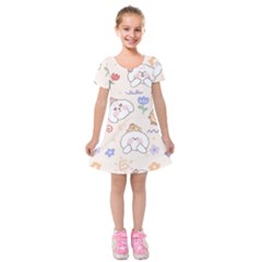 Chicken Dog Flower Sun Pattern Kids  Short Sleeve Velvet Dress