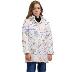 Chicken Dog Flower Sun Pattern Kid s Hooded Longline Puffer Jacket by Sudhe