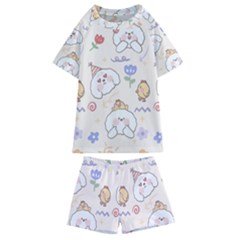 Chicken Dog Flower Sun Pattern Kids  Swim Tee And Shorts Set by Sudhe