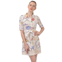 Chicken Dog Flower Sun Pattern Belted Shirt Dress by Sudhe