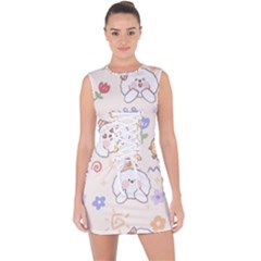 Chicken Dog Flower Sun Pattern Lace Up Front Bodycon Dress