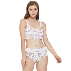 Chicken Dog Flower Sun Pattern Frilly Bikini Set by Sudhe