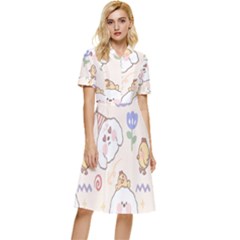 Chicken Dog Flower Sun Pattern Button Top Knee Length Dress by Sudhe