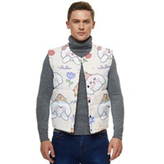 Chicken Dog Flower Sun Pattern Men s Short Button Up Puffer Vest	 by Sudhe