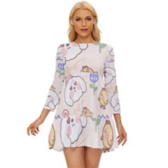 Chicken Dog Flower Sun Pattern Long Sleeve Babydoll Dress by Sudhe