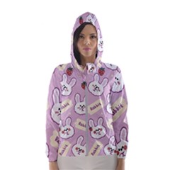 Illustration Rabbit Cartoon Background Pattern Women s Hooded Windbreaker